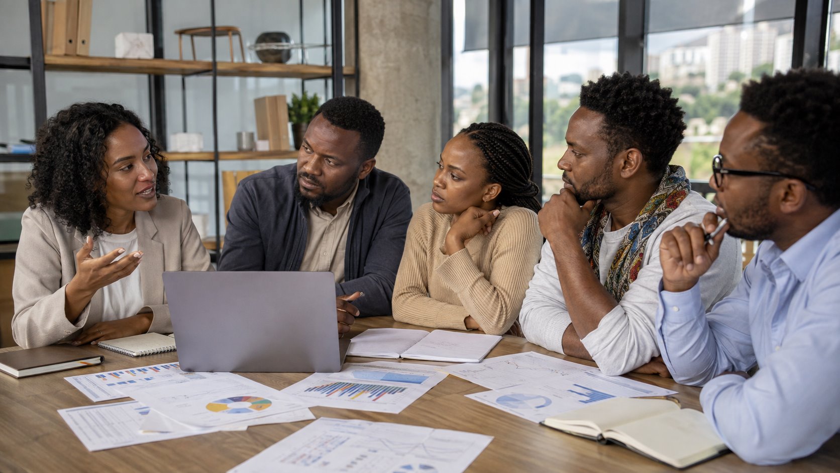 An investor reviewing business evidence with an entrepreneur
